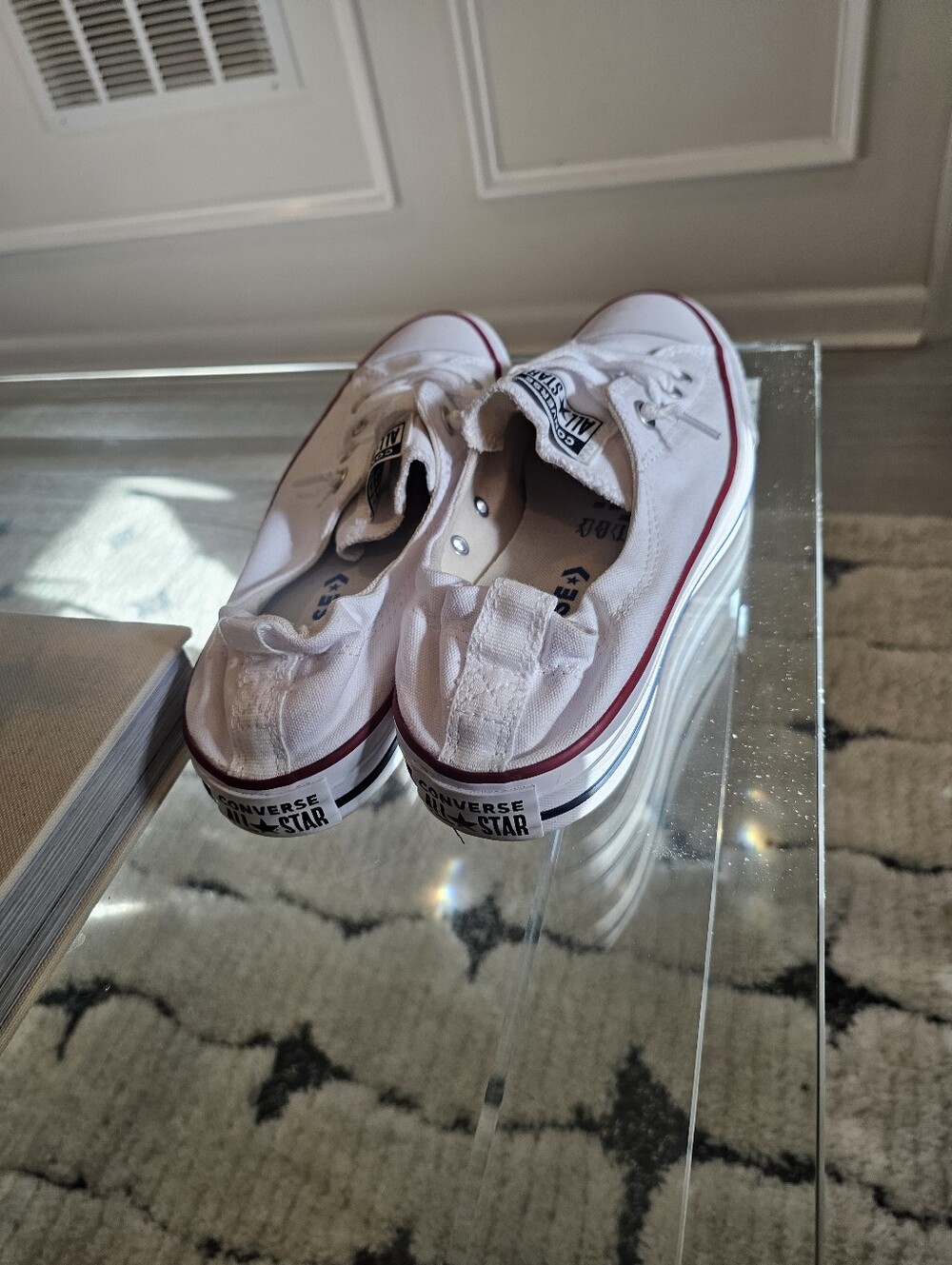 Converse Low Top Canvas Sneakers in White with Red and Black Accents - Slip On - Picture 5 of 9
